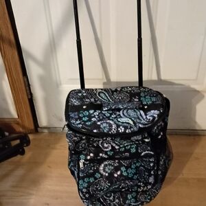 Floral Rolling Bag with Black and Teal Pattern